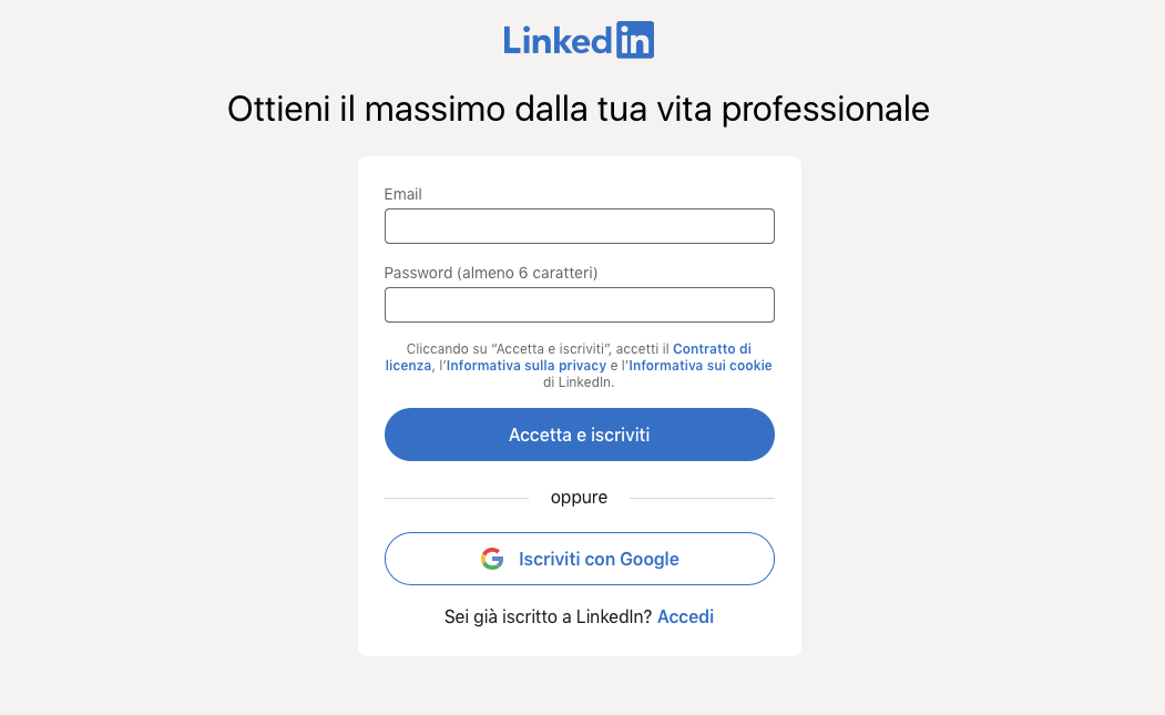 linkedin iscrizione