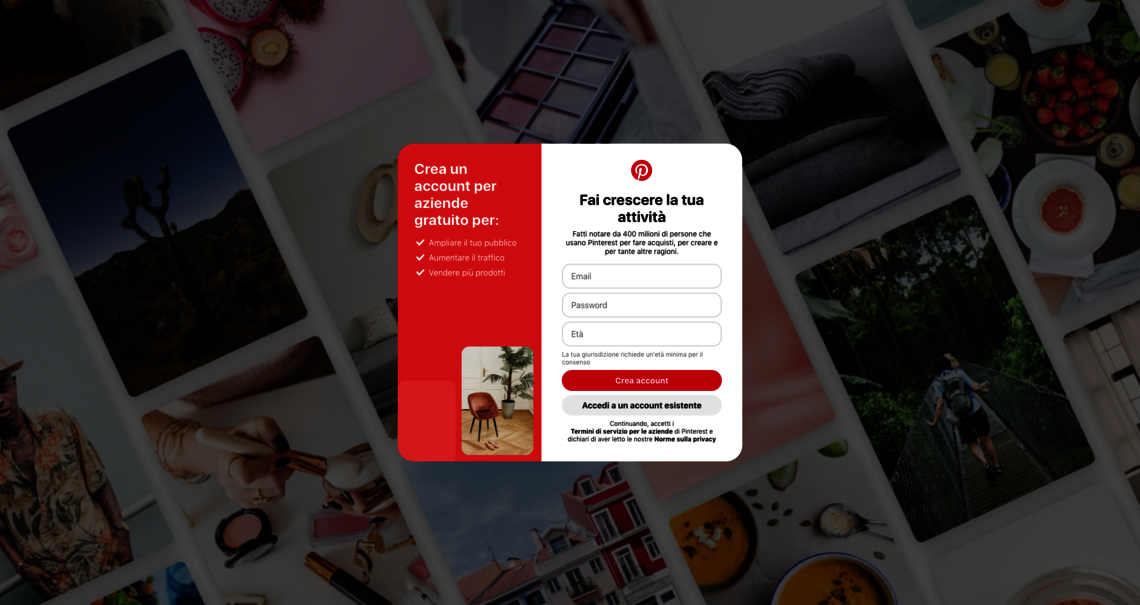 registrazione pinterest business